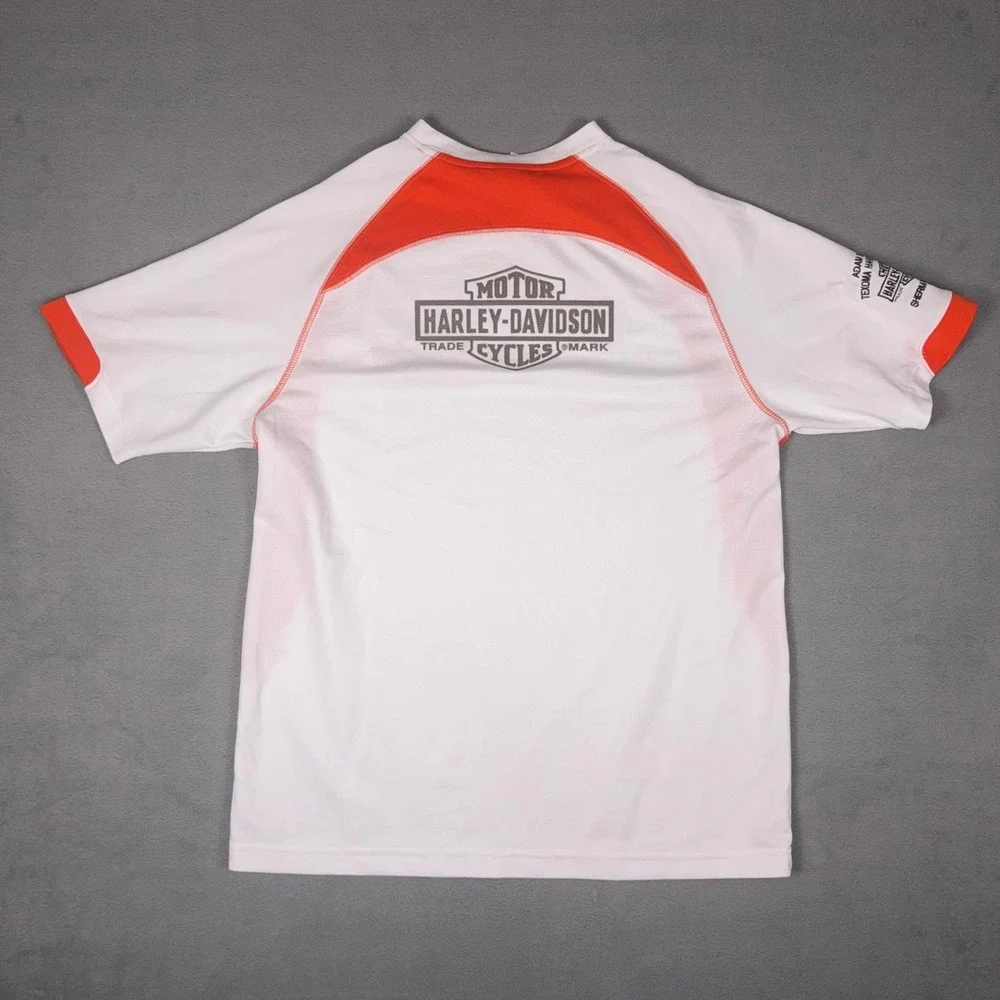 Harley Davidson Performance V Neck T Shirt White Orange Dealer Texoma TX L - Picture 2 of 7